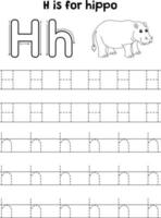 hippopotame animal tracé lettre abc coloration page h vecteur