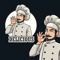 dessin animé chef cuisinier faire des gestes D'accord signe vecteur