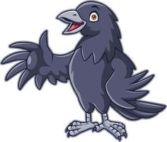 dessin animé content corbeau agitant main vecteur