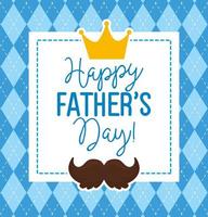carte de fête des pères heureuse avec couronne de roi et décoration de moustache vecteur