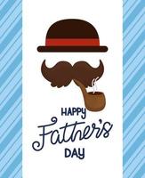 carte de fête des pères heureux avec décoration d'accessoires hipster vecteur
