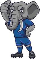 dessin animé l'éléphant football mascotte montrant pouce en haut vecteur