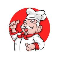 mignonne chef dessin animé personnage logo souriant et donnant les pouces en haut. vecteur illustration