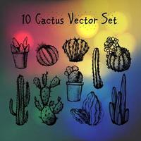 ensemble de cactus isolés dessinés à la main vecteur