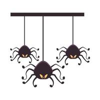 araignées d'halloween suspendus des icônes isolées vecteur
