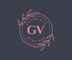 modèle de logos de monogramme de mariage lettre initiales gv, modèles minimalistes et floraux modernes dessinés à la main pour cartes d'invitation, réservez la date, identité élégante. vecteur