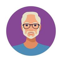 vieil homme avec barbe portant des lunettes personnage avatar vecteur
