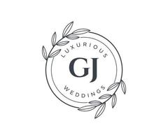 modèle de logos de monogramme de mariage lettre initiales gj, modèles minimalistes et floraux modernes dessinés à la main pour cartes d'invitation, réservez la date, identité élégante. vecteur