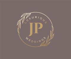 jp initiales lettre mariage monogramme logos modèle, modèles minimalistes et floraux modernes dessinés à la main pour cartes d'invitation, réservez la date, identité élégante. vecteur