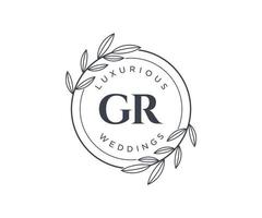 gr initiales lettre modèle de logos de monogramme de mariage, modèles minimalistes et floraux modernes dessinés à la main pour cartes d'invitation, réservez la date, identité élégante. vecteur