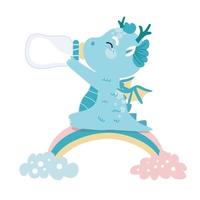 mignonne bébé dragon sur blanc Contexte pour des gamins mode oeuvres d'art, les enfants livres, anniversaire faire-part, salutation cartes, affiches. fantaisie dessin animé vecteur illustration. vecteur déposer.