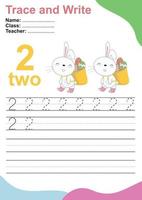 tracer et écrire le numéro pour les enfants. exercice pour que les enfants reconnaissent le nombre. feuille de travail pédagogique pour le préscolaire. fichier vectoriel. vecteur