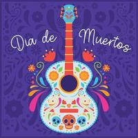 dia de los muertos avec guitare affiche vecteur