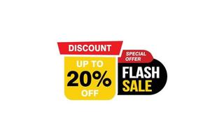 Offre de vente flash de 20 %, dédouanement, mise en page de la bannière de promotion avec style d'autocollant. vecteur