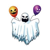 icône de personnage de ballons flottants et hélium halloween fantôme vecteur
