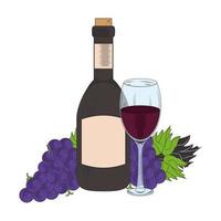 grappe de raisin avec bouteille de vin et verre vecteur