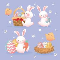 une ensemble de mignonne Pâques des illustrations avec œufs, lièvre, paniers, nids et poussins vecteur