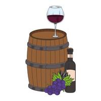 tonneau en bois et bouteille de vin vecteur
