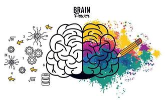 affiche de puissance cérébrale avec éclaboussures de couleurs vecteur