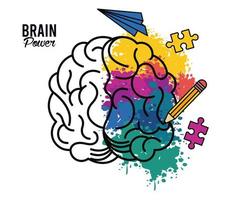 affiche de puissance cérébrale avec des couleurs et des icônes définies vecteur