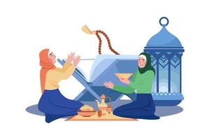 femmes sont en train de lire Al coran Ramadan journée vecteur