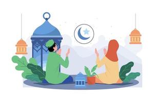 musulman couple prier sur nuit Ramadan vecteur
