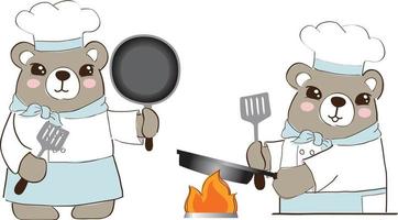 dessin animé cuisine éléments ours chef vecteur