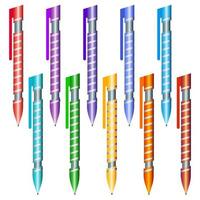 ensemble de stylos multicolores sur fond blanc. illustration vectorielle. vecteur