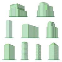 ensemble de neuf immeubles de grande hauteur modernes sur fond blanc. vue du bâtiment depuis le bas. illustration vectorielle isométrique. vecteur