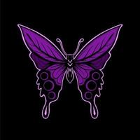 violet papillon art illustration main tiré style prime vecteur pour tatouage, autocollant, logo etc