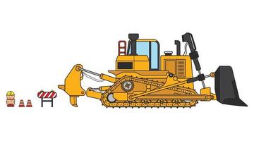 vecteur illustration Couleur les enfants construction grand bulldozer avec construction ouvrier clipart