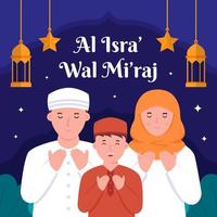 isra miraj avec famille prier concept vecteur