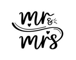 main caractères Monsieur et Mme mariage la mariée jeune marié couple l'amour cœur typographie mots calligraphie salutation carte invitation Contexte vecteur