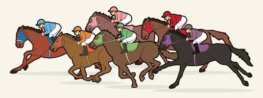 Groupe de sport de course de chevaux jockey vecteur