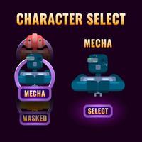 sélection de personnage de jeu fantastique ui pop-up pour illustration vectorielle d'interface gui 2d vecteur