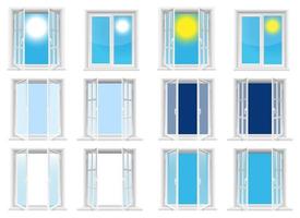 fenêtres transparentes et illustration de conception vecteur ciel ensoleillé isolé sur fond blanc