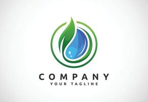 abstrait vert feuille avec l'eau laissez tomber la nature logo, environnement logo concept vecteur