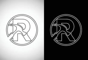 initiale r lettre alphabet avec une marteau. réparation, rénovation, et construction logo. ligne art style logo vecteur