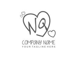 initiale nq avec cœur l'amour logo modèle vecteur