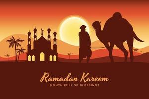 Ramadan Karem désert mosquée Contexte vecteur