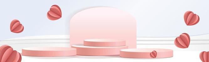 Fond de produit rouge podium 3D pour valentine.pink et coeur amour romance concept design vecteur illustation décoration bannière