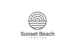 le coucher du soleil plage logo conception vecteur monoline ou ligne art style
