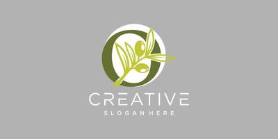 lettre logo o avec olive branches illustration de vert feuilles prime vecteur