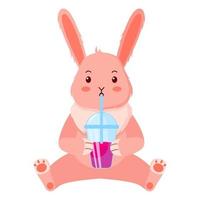 mignonne rose lapin avec une Milk-shake. vecteur