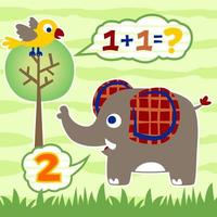 mignonne l'éléphant avec oiseau apprendre à compter, vecteur dessin animé illustration