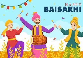 content baisakhi illustration avec vaisakhi punjabi printemps récolte Festival de sikh fête dans plat dessin animé main tiré pour atterrissage page modèles vecteur