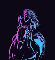 art conceptuel néon avec une silhouette de femme sur un cheval. illustration plat de championnat pour derby.