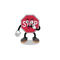 personnage illustration de Arrêtez route signe avec langue collage en dehors vecteur