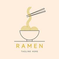 illustration de symbole vectoriel de logo d'art de ligne de ramen classique, bol de soupe de nouilles