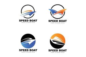 logo de bateau de vitesse, vecteur de navire de charge rapide, voilier, conception pour l'entreprise de fabrication de navires, navigation par voie navigable, véhicules marins, transport